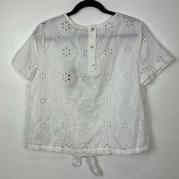 Christian Siriano Boho White Linen Blend Eyelet Embroidery Top Blouse Size L - Picture 3 of 7